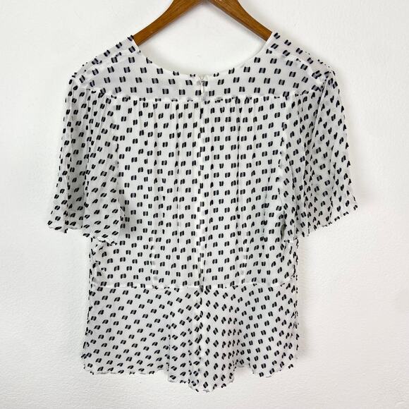 Lewit Clipped Dot Blouse Size M White Black Silk Cotton Crepe Flutter Sleeve Top - Picture 6 of 12
